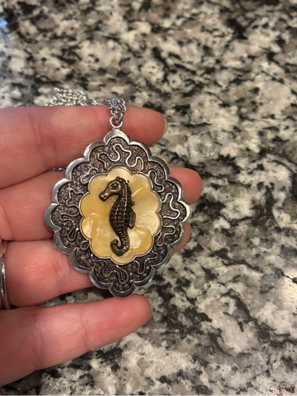 Beautiful Vintage German Seahorse Cameo Necklace